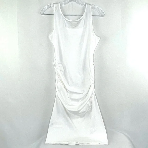 Missufe White Sleeveless Tank Ruched Knee Length Bodycon Maternity Dress M - Picture 7 of 9